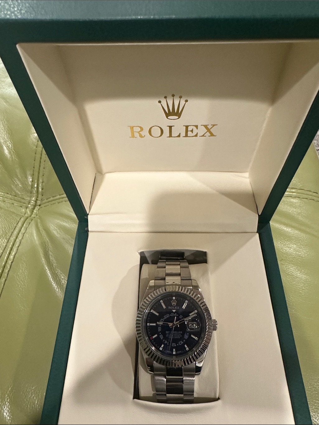 Sky Dweller Rolex Stainless Steel Watch With Navy Blue Dial 42 Mm